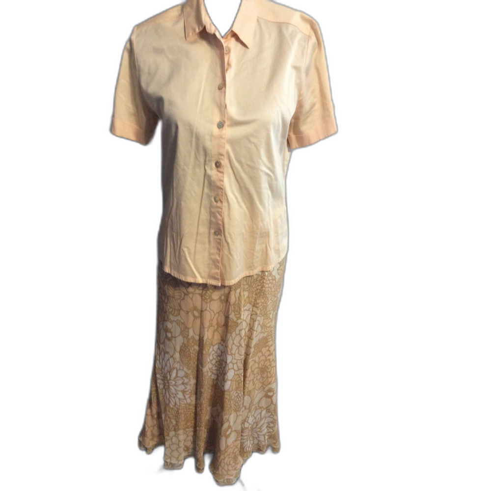 Geiger Collections Austria Size 38 100% Silk skirt Top Set Floral US 8